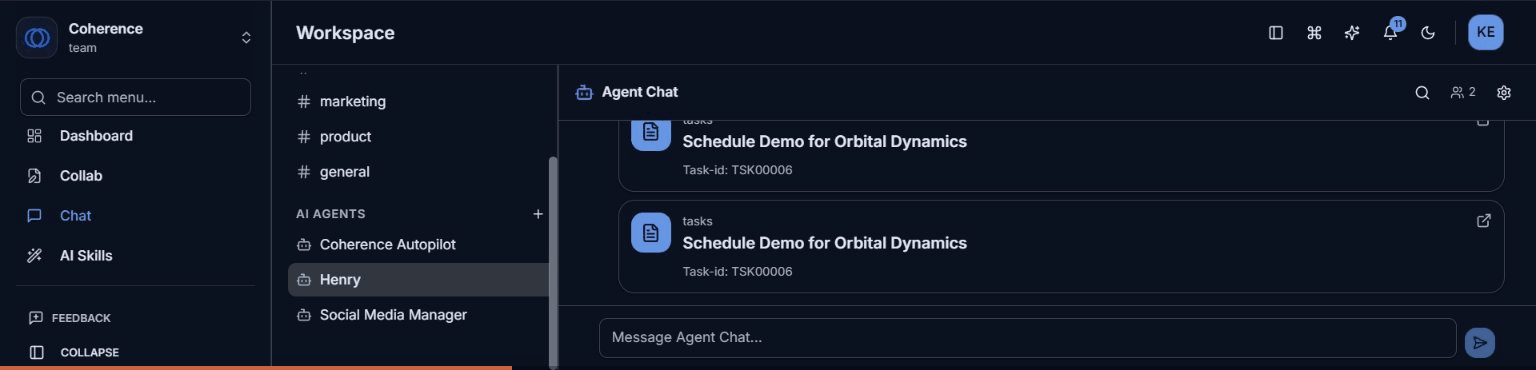 Coherence Team Chat — AI agents answering questions in channels
